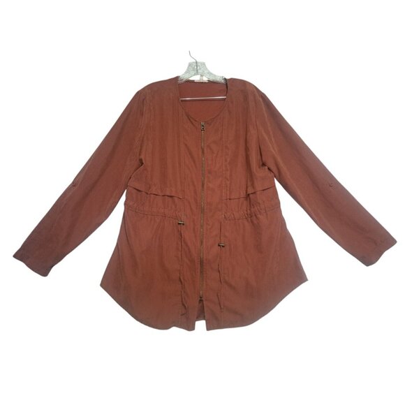 Maurices Womens XL Utility Jacket Brown Zip Front Roll Tab Sleeves (Flaw) - Picture 1 of 11